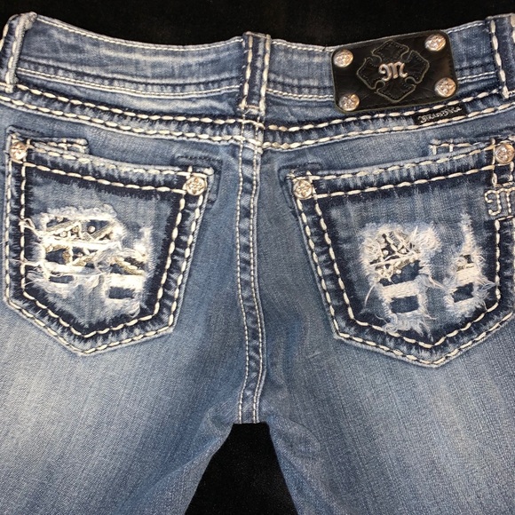Miss Me boot cut patched blue Jeans Sz 28 - Picture 4 of 5